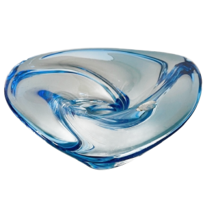 Mid-century XL Val Saint Lambert Patelle Torsade schaal blauw glas René Delvenne 1950’s