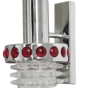 Vintage space age wandlamp chroom rood glas Massive Raak Amsterdam 1970’s