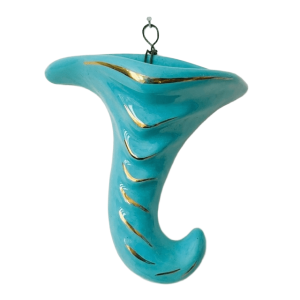 Vintage mid-century keramische hoorn muurvaas keramiek wandvaas turquoise 1960’s