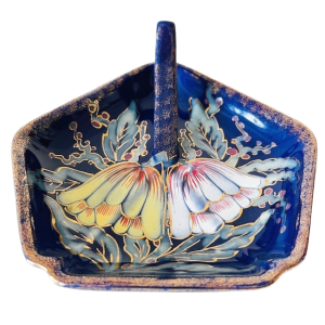 Antiek handgeschilderd Regina Gouda snoepschaaltje Eljo blauw bloemen 1920’s