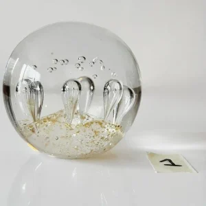 Vintage glazen kristallen bol Presse-papier helder kristal bellen goud stof 1970’s