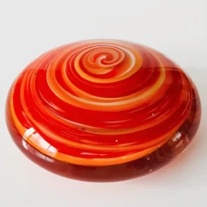 Vintage Duitse platte presse papier oranje rood swirl 1970’s