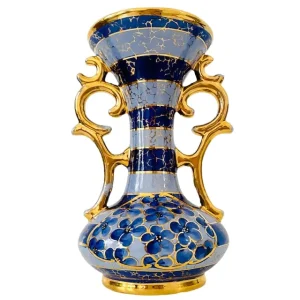 Mid-century Belgique vaas blauw goud Bequet barok 1950’s