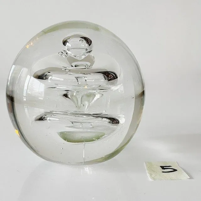 Vintage bolvormige Presse-papier kristal swirl transparant 7 cm - Afbeelding 5