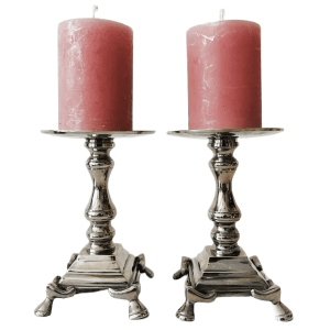 Vintage set neoklassieke zilver vergulde metalen kandelaren 1980’s