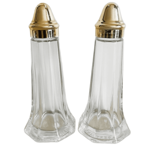 Vintage glazen peper- en zoutstel goud metaal Stoha 1980’s