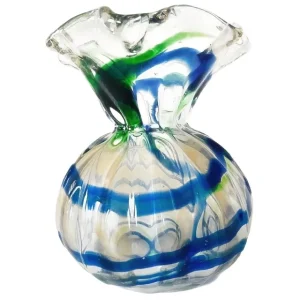 Vintage mid-century Murano gedraaid vaasje helder blauw groen 1950’s