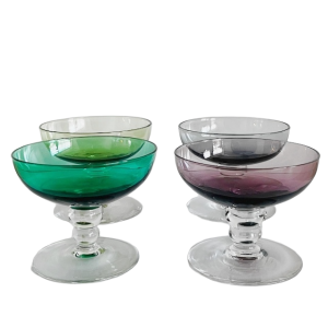 Vintage mid-century Kristalunie Carnaval gekleurde likeurglazen Max Verboeket cocktailglazen 1950’s