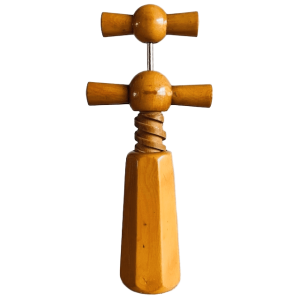 Vintage mid-century deens design massief houten propeller double twist kurkentrekker flesopener 1960’s