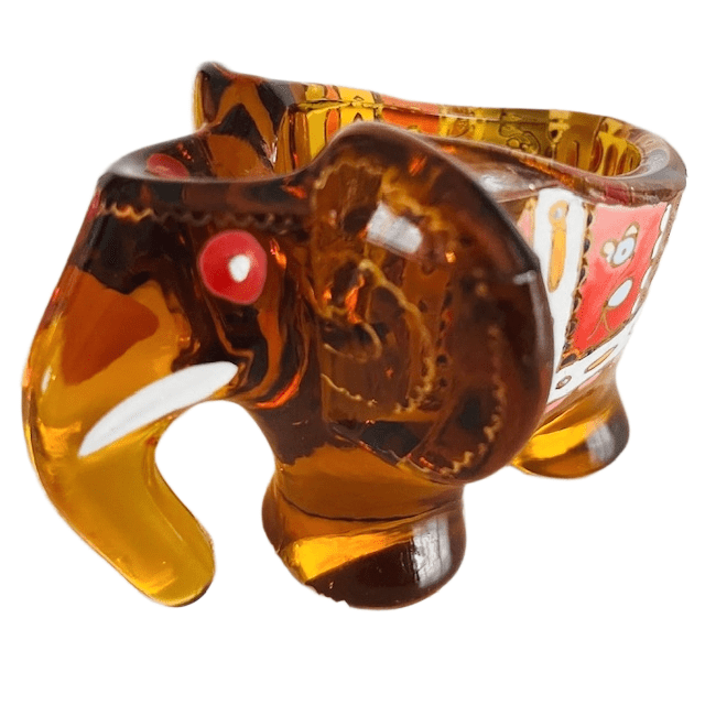 Vintage Moser Royo olifant amber glas emaille decoratie pijphouder 1930’s - Afbeelding 6