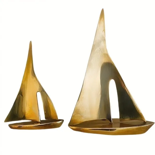 Vintage set Curtis Jere-stijl Hollywood Regency messing zeilboten 1970’s - Afbeelding 6