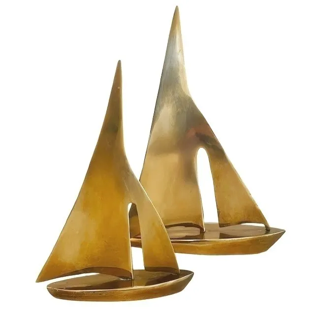 Vintage set Curtis Jere-stijl Hollywood Regency messing zeilboten 1970’s - Afbeelding 4