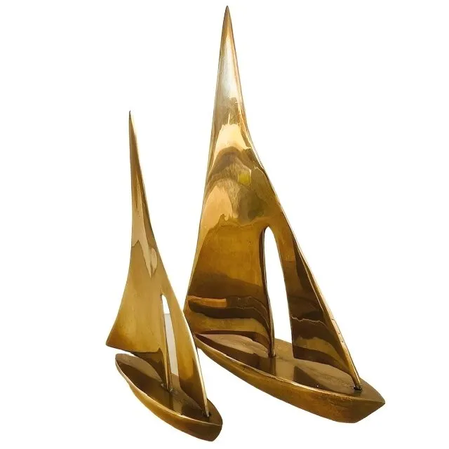 Vintage set Curtis Jere-stijl Hollywood Regency messing zeilboten 1970’s - Afbeelding 2