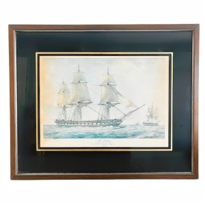 Vintage ingelijste maritieme lithografie F. Roux La Didon schip boot 1960’s