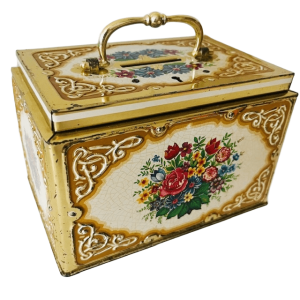 Vintage Franse bloemen spaarpot blik 1970’s