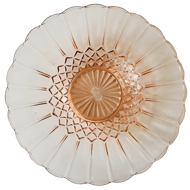 Art deco fruitschaal schaal rosaline roze glas schaal 1930’s - Afbeelding 3