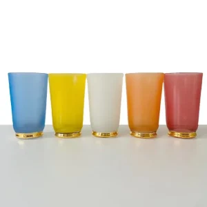 Set van vijf vintage hoge glazen felle kleuren jaren 60