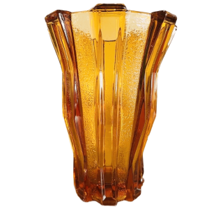 Art Deco Honingkleurige glazen vaas Cubist amber Henri Heemskerk Scailmont 1920’s