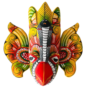 Vintage Sri Lankaans bloemen demon masker Mal Gurulu Raksha handgesneden volkskunst 1970’s