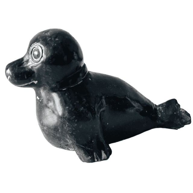 Vintage Inuit Canadese handgesneden zeehond sculptuur beeldje speksteen 1960’s - Afbeelding 2