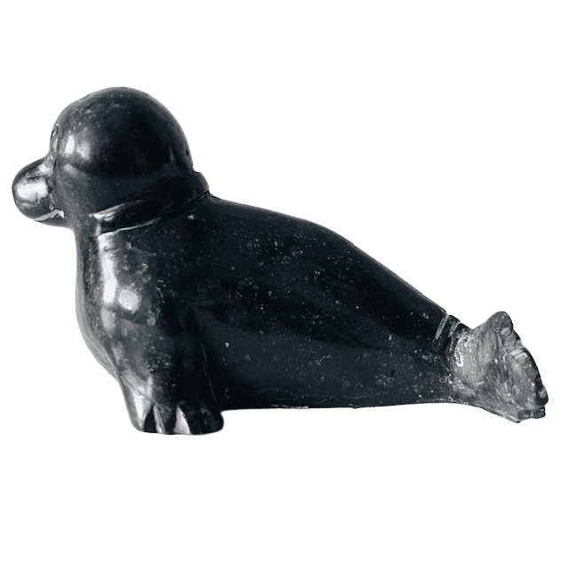 Vintage Inuit Canadese handgesneden zeehond sculptuur beeldje speksteen 1960’s - Afbeelding 3