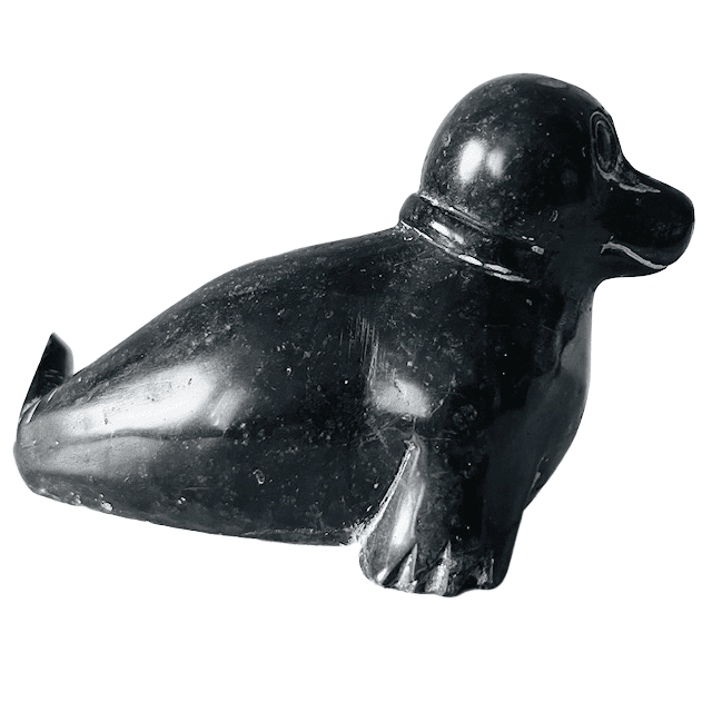 Vintage Inuit Canadese handgesneden zeehond sculptuur beeldje speksteen 1960’s - Afbeelding 4