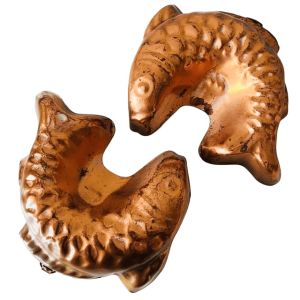 Set koperen vismallen cakevorm 1960’s