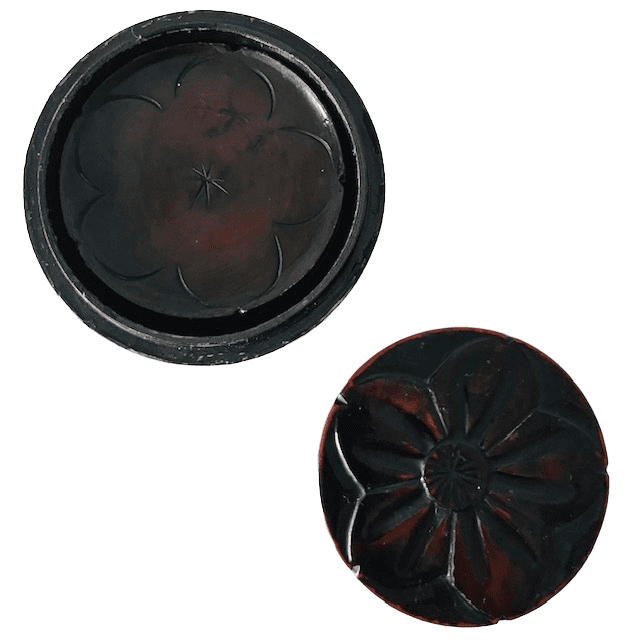 Japans antiek lakdoosje met 12 onderzetters gegraveerd 1920’s - Afbeelding 9