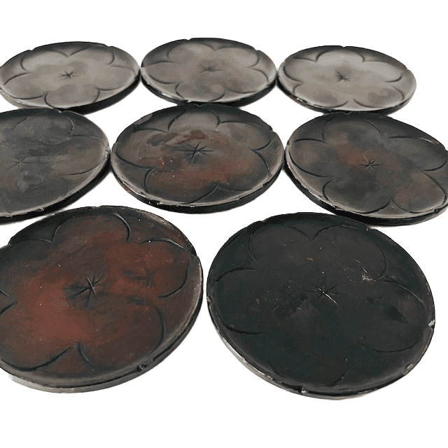 Japans antiek lakdoosje met 12 onderzetters gegraveerd 1920’s - Afbeelding 3