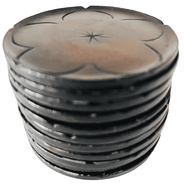 Japans antiek lakdoosje met 12 onderzetters gegraveerd 1920’s - Afbeelding 8