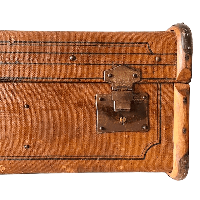 Antieke XL hutkoffer canvas met houten stootbanden 1900’s - Afbeelding 6