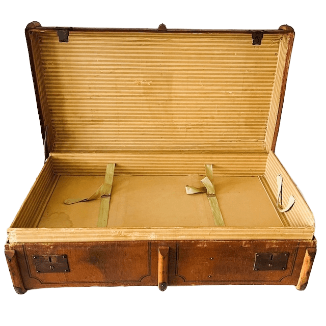 Antieke XL hutkoffer canvas met houten stootbanden 1900’s - Afbeelding 7