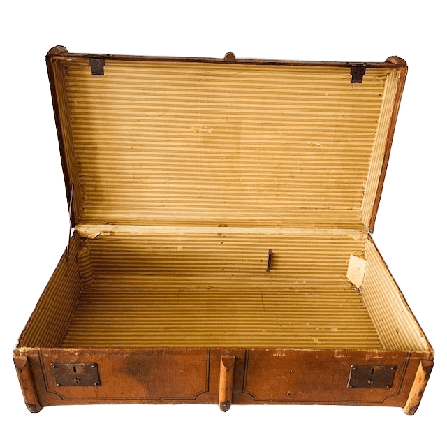 Antieke XL hutkoffer canvas met houten stootbanden 1900’s - Afbeelding 8