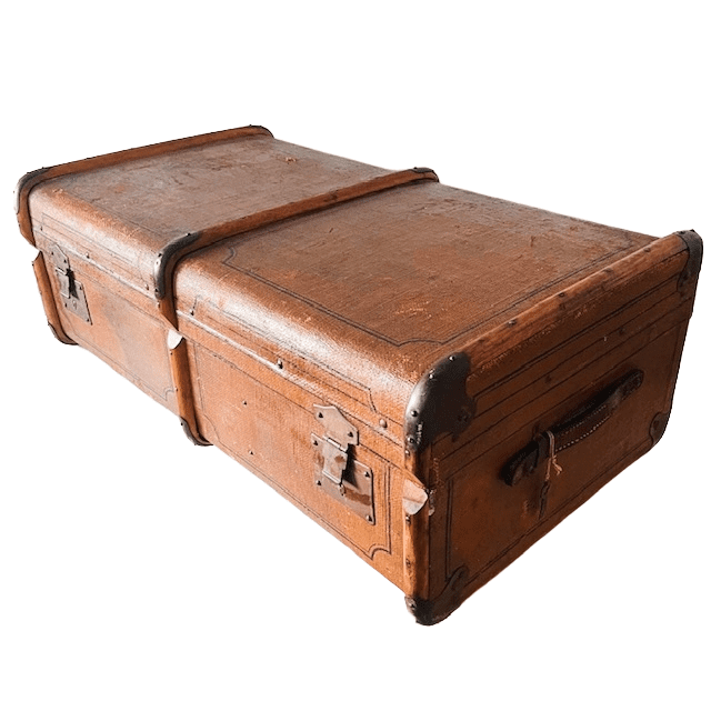 Antieke XL hutkoffer canvas met houten stootbanden 1900’s - Afbeelding 4