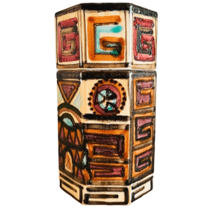Vintage handgeschilderde keramische pot geometrisch 1960’s