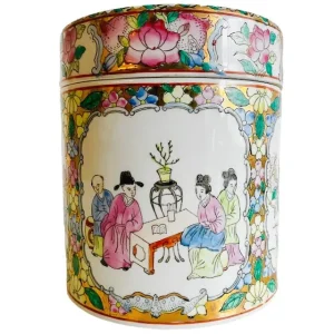 Vintage Chinese handgeschilderde theebus porselein pastel 1960’s