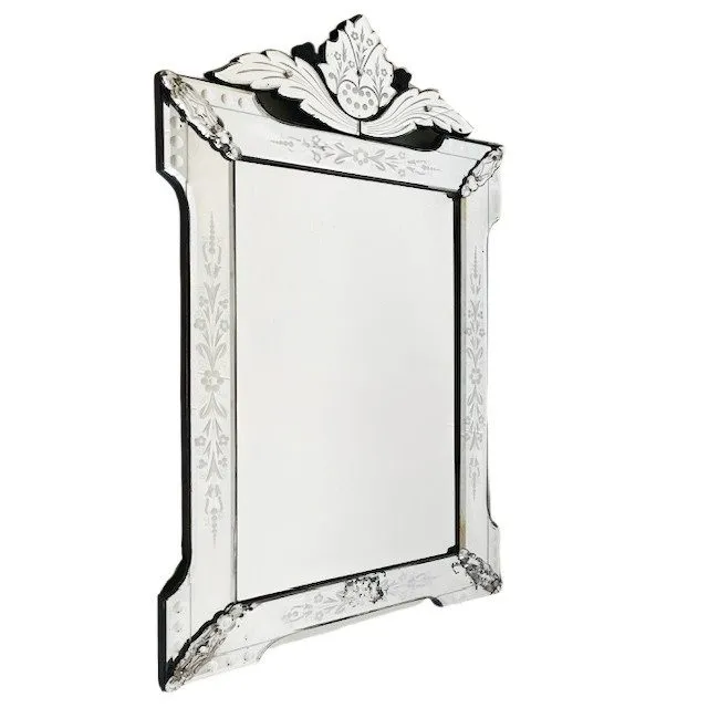 Antieke Venetiaanse spiegel geëtst spiegelglas bloemen spiegel 1900’s - Afbeelding 7