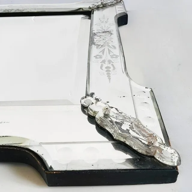 Antieke Venetiaanse spiegel geëtst spiegelglas bloemen spiegel 1900’s - Afbeelding 8