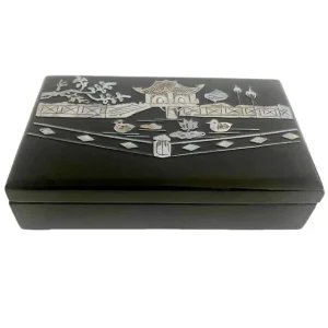 Vintage Japanse Sieradendoos Ingelegd Met Parelmoer