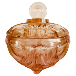 Art Deco Walther Glas Libelle bonbonnière roze persglas sieradendoosje 1930’s