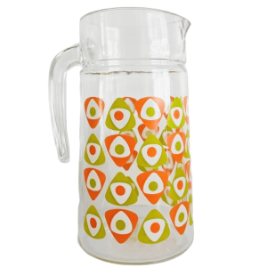 Vintage Italiaanse waterkan limonade kan glas retro print 1970’s