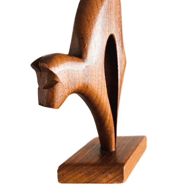 Vintage mid-century houten deens design poes teak kat 1970’s - Afbeelding 4