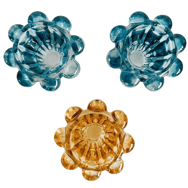 Set van 3 vintage waxinelichthouders Reims blauw amber glas 1960’s - Afbeelding 4