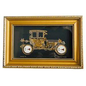 Vintage auto schilderij uurwerk collage steampunk Packard 1911 Newart London 1980’s