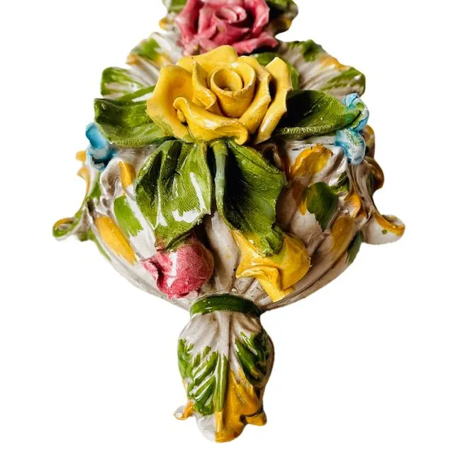 Wand wijwater bakje porselein Capodimonte bloemen 1960’s - Afbeelding 4