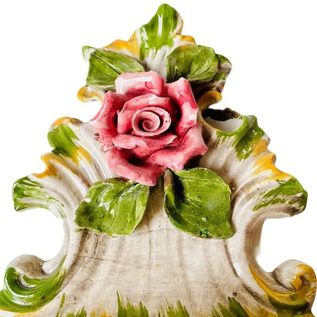 Wand wijwater bakje porselein Capodimonte bloemen 1960’s - Afbeelding 5