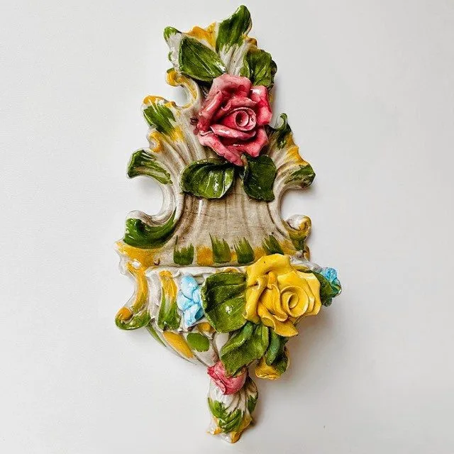 Wand wijwater bakje porselein Capodimonte bloemen 1960’s - Afbeelding 6