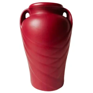 Vintage vaas mat kersen rood keramiek art deco stijl 1950’s