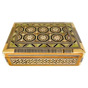 Vintage sieradendoos parelmoer inlegwerk geometrisch Khatam 1970’s