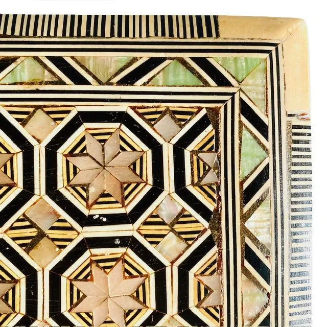 Vintage sieradendoos parelmoer inlegwerk geometrisch Khatam 1970’s - Afbeelding 3